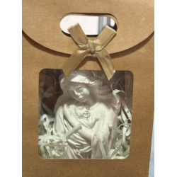Estátua de gesso perfumado Mãe e filho embalada numa caixa de papel com laço,