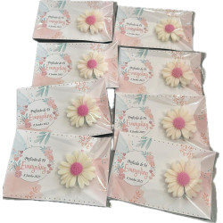 Flor em cera perfumada com cartão personalizado