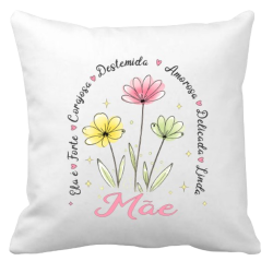 Almofada Decorativa “Mãe” com Flores – Presente Especial